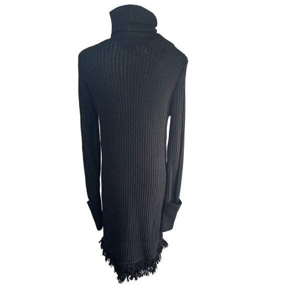 Who What Wear Medium Black Ribbed Knit Turtleneck Sweater Dress Fringe Hem NWT - Picture 3 of 12